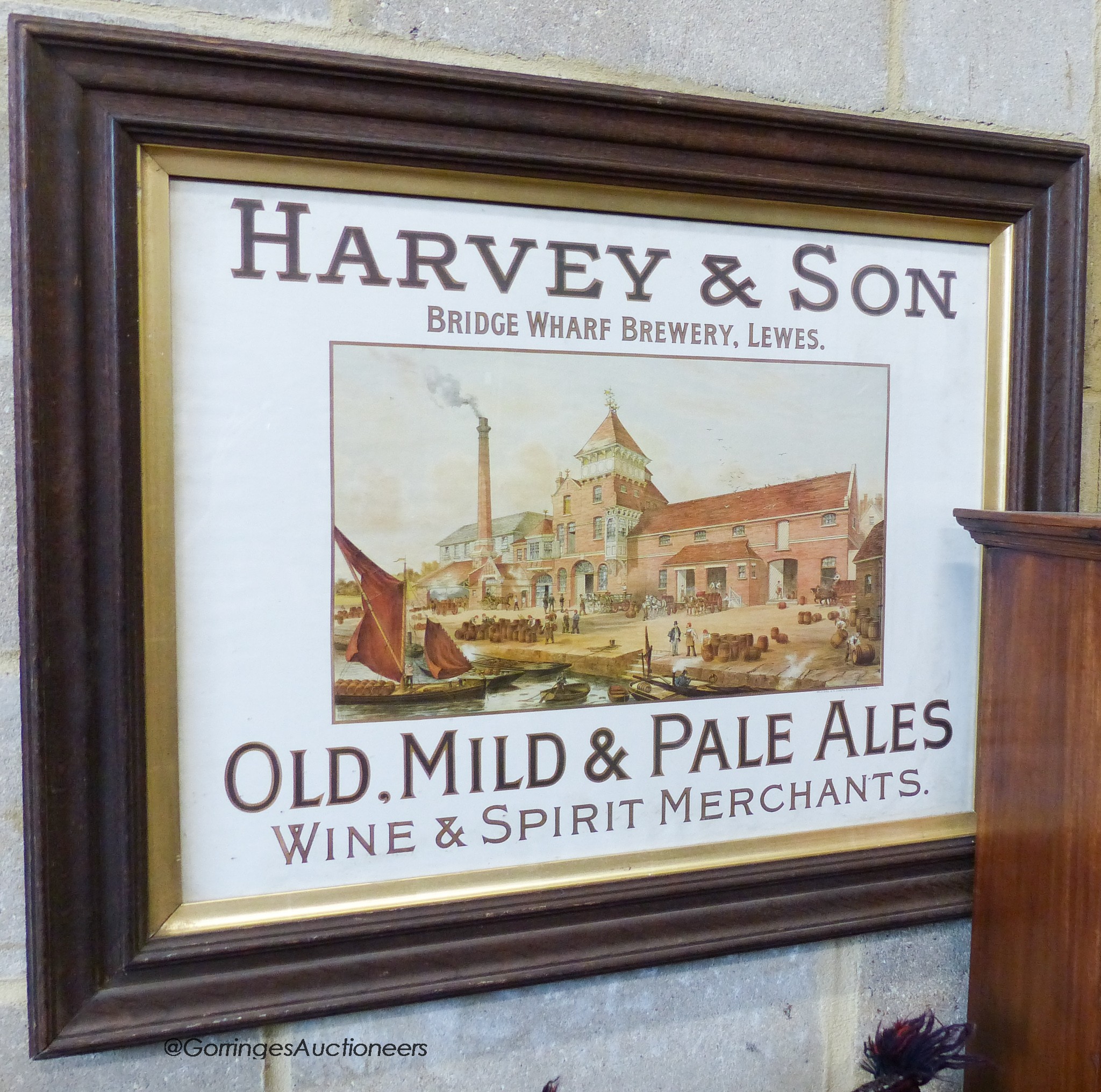 Harvey and Sons coloured advertising print, framed. W-64, H-51cm.